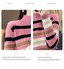 Women's Striped Cashmere Knit High Neck Sweater - Slimming, Loose Fit for Autumn & Winter