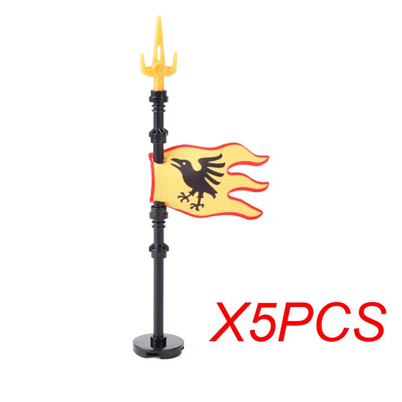 MOC Medieval Red Lion Black Eagle Castle Soldier Knight Horse Mount Building Block Military Figure Vest Armor Flag Toy Gift