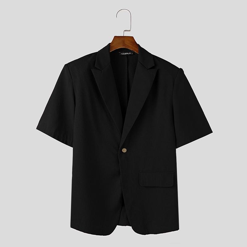 INCERUN Мужские летние рубашки свободного покроя с V-образным вырезом и коротким рукавом на одной пуговице