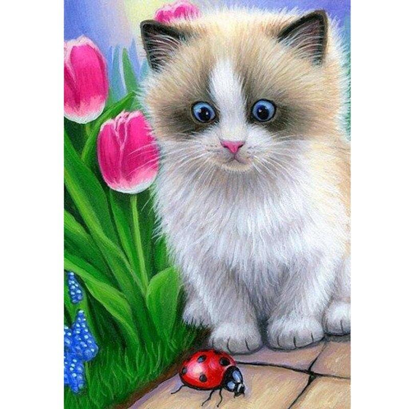 Cat DIY 5D Diamond Painting Rhinestone Animal Diamond Embroidery Cross Stitch Mosaic Full Round Drill Home Decor Art Gift