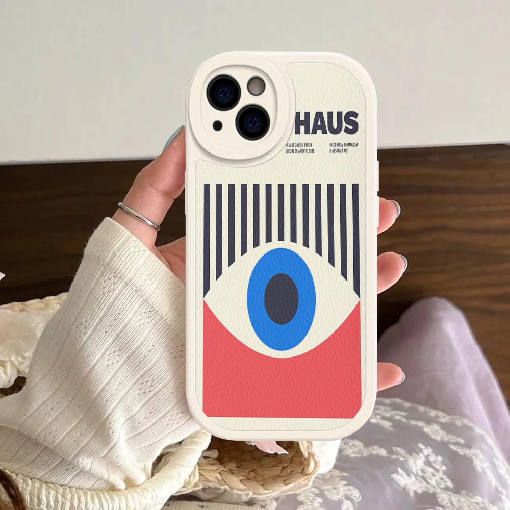 B-Bauhaus Fashion Retro Art Leather Phone Case For IPhone 16 16e 15 14 13 12 11 Pro Max Plus Mini Cover
