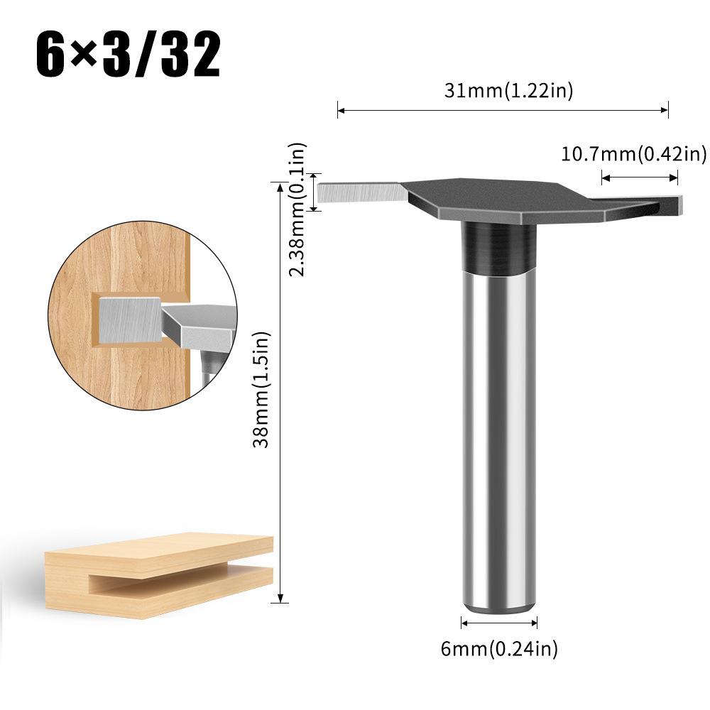 6 Handle 12 Handle T-Shaped Knife Slotted Knife Alloy Slotting Cutter Head Woodworking Milling Cutter Tungsten Steel Cutter Head Woodworking Knife