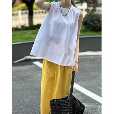 Лето 2024 Женский однотонный топ без рукавов с круглым вырезом - Оранжевый Zhi 1604