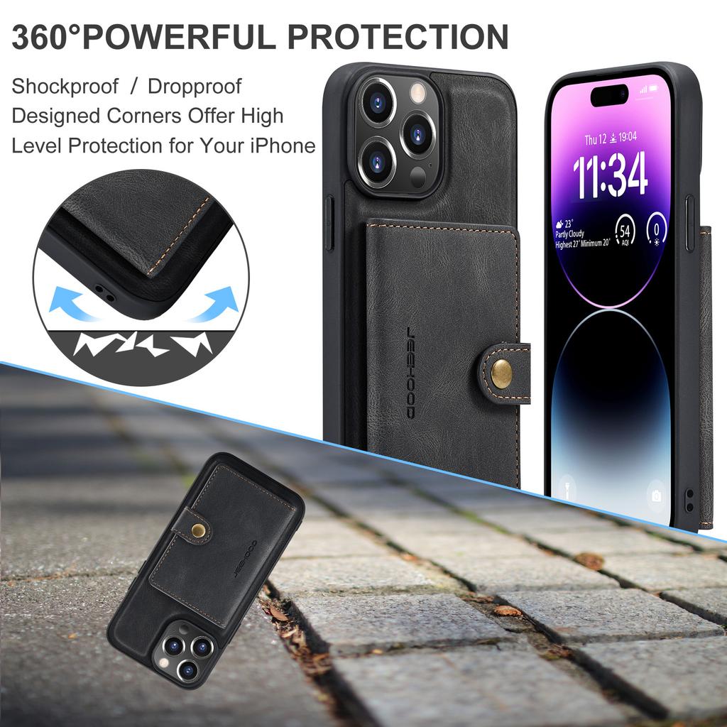 Для iPhone 14 Pro Max Чехол 2 в 1 Кожа+ТПУ Чехол для телефона Съемный держатель для карт