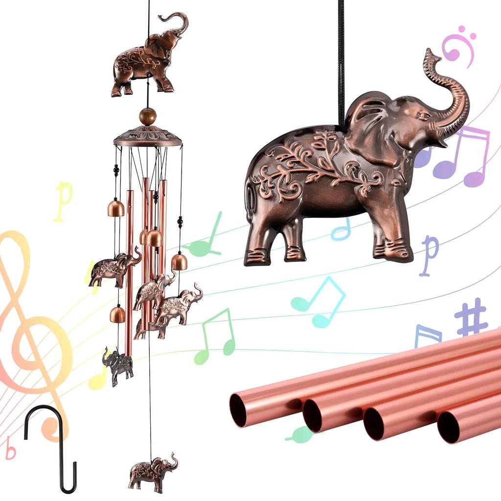 35inch Wind Chimes With Elephant Metal Tubes Outdoor Garden Yard Decoration Retro Creative Hanging Wind Chimes Ornaments