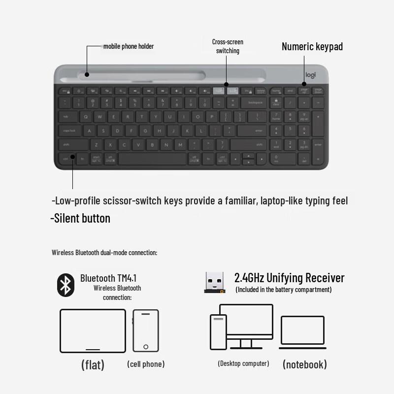 Logitech K580 Беспроводная Bluetooth Ультратонкая Бесшумная Клавиатура для Нескольких Устройств