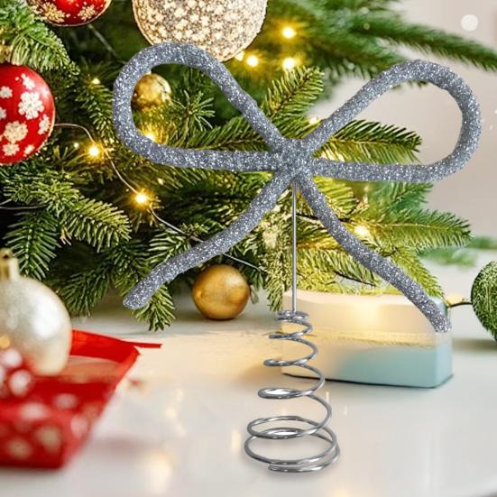 9,8" Бант со стразами Верхушка для елки Золотой/Серебряный Бант со стразами Верхушка для елки Украшение для Рождества Праздника Свадьбы Вечеринки по случаю дня рождения Декор