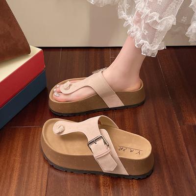 Корейская версия нишевых тапочек с толстой подошвой и завышенной талией, женские весенние новые модные шлепанцы, пляжные сандалии 2025 года