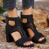 New 2024 Sexy High Heel Sandals Woman Roman Hollow Pumps Women Fashion Casual  Strap Sandals Chunky High-heeled Sandals