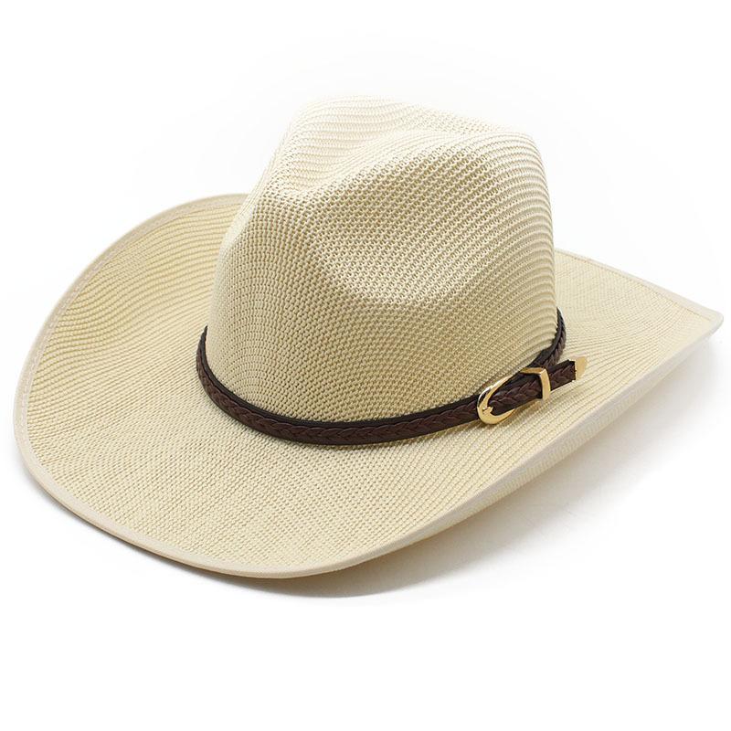Straw Hat Western Cowboy Hat Knitted Hat Bent Brim Big Eaves Hat Belt