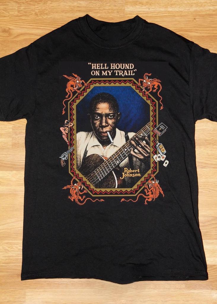 VTG Robert Johnson Hellhound on My Trail Cotton Black T Shirt S-5XL MC439 Unisex T-Shirt