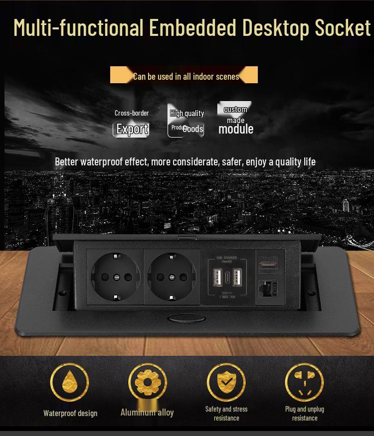 European Multi-functional Pop-up Desktop Power Strip with USB and Network Socket