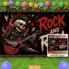 Rock and Roll Party Backdrop Banner, Guitar Playing Skull Music Notes, Polyester Photo Wall Decor for Indoor Outdoor Celebration Home