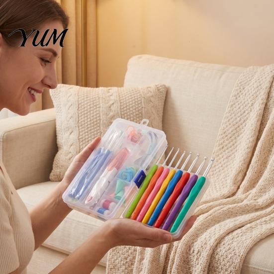 Metal Crochet Hooks for Yarn Set, Includes Needles Stitch Markers Tape Measure, with Set Adults Storage Case, Soft Rubber Handle Hooks, Tools