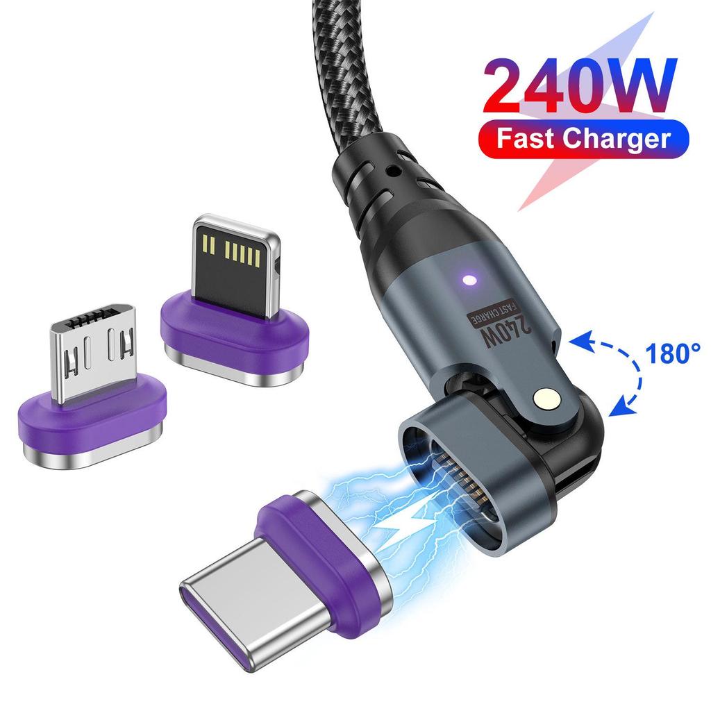 Магнитный кабель USLION 240 Вт USB-C to C для быстрой зарядки ноутбуков и мобильных телефонов