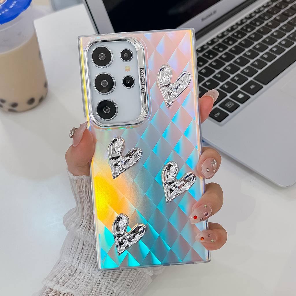 Подходит для чехла для мобильного телефона Samsung S25ultra S24Plus Трехмерный DIY Сердце Любви A16 Гальванизированный Лазерный Жесткий Чехол