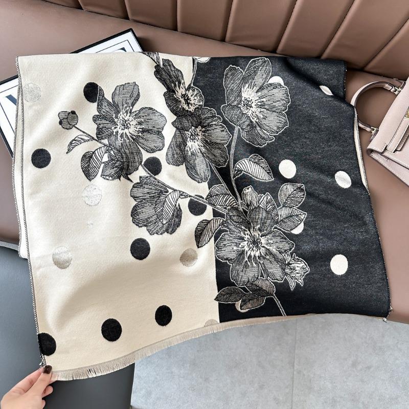 Landscape painting imitation cashmere scarf women's high-end office air-conditioned room thickened warm long trendy scarf