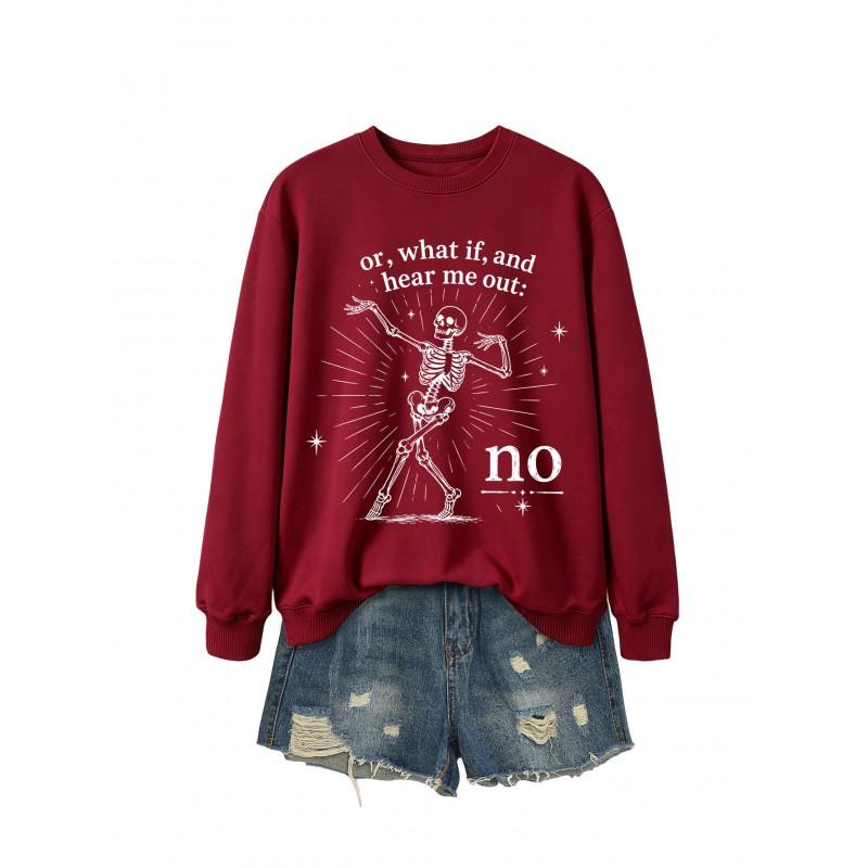 Womens Casual Printed Pullover Sweatshirt - Fashionable All-match Long Sleeve Top