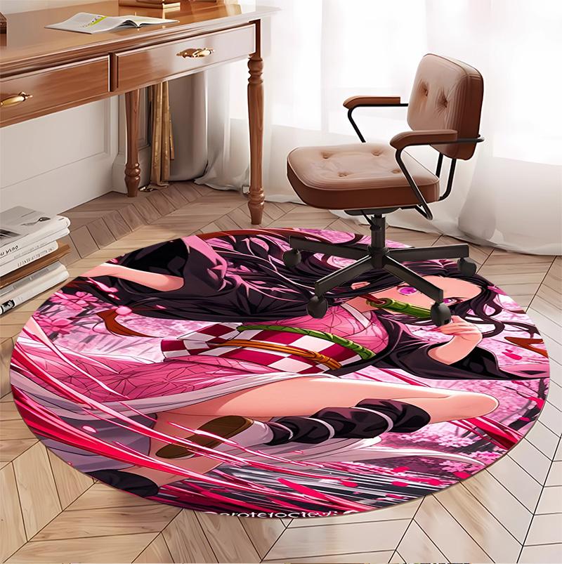 Demon Slayer Pattern Round Rug, Indoor/Outdoor Mat, for Picnic, Gameroom, Bedroom, Office, Living Room, Home Decor Carpet, Birthday Gift