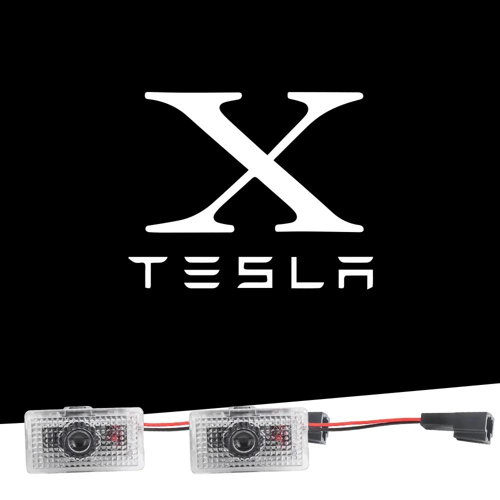 Автомобильная наклейка Tesla Для Tesla Model Y 3 S X Светодиодный проектор логотипа на дверь автомобиля подсветка в порог HD Приветственный свет 3D Лазерный свет теневого призрака