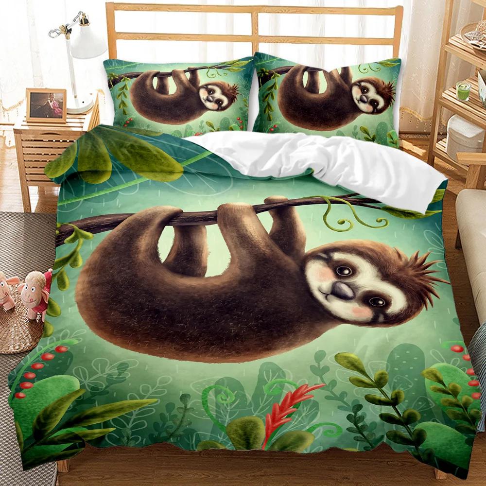 Sloth Duvet Cover Set Cartoon Space Sloth Bedding Set Sloth Animal Comforter Cover Double Queen King Size Polyester Quilt Cover