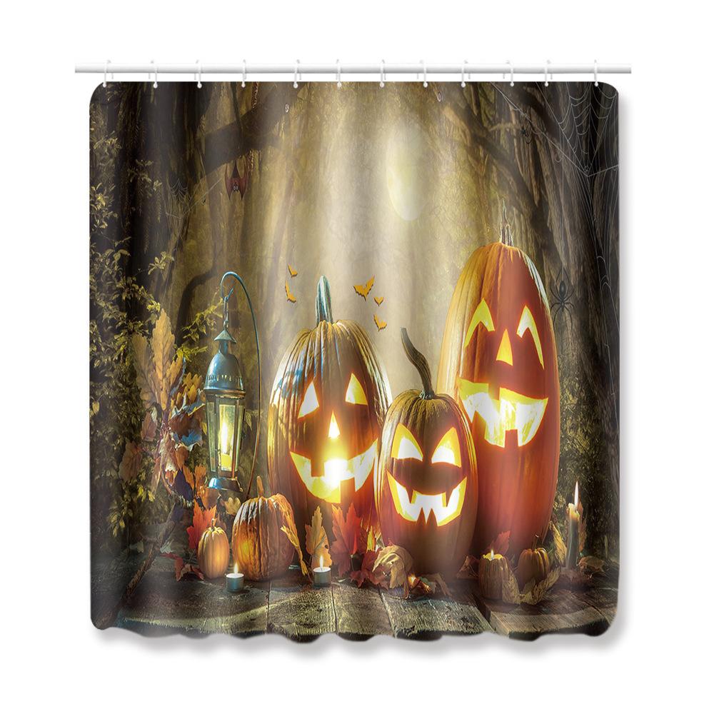 Halloween Shower Curtain Floor Mat Combination Four-Piece Set Bathroom Toilet Carpet Shower Room Foot Mat