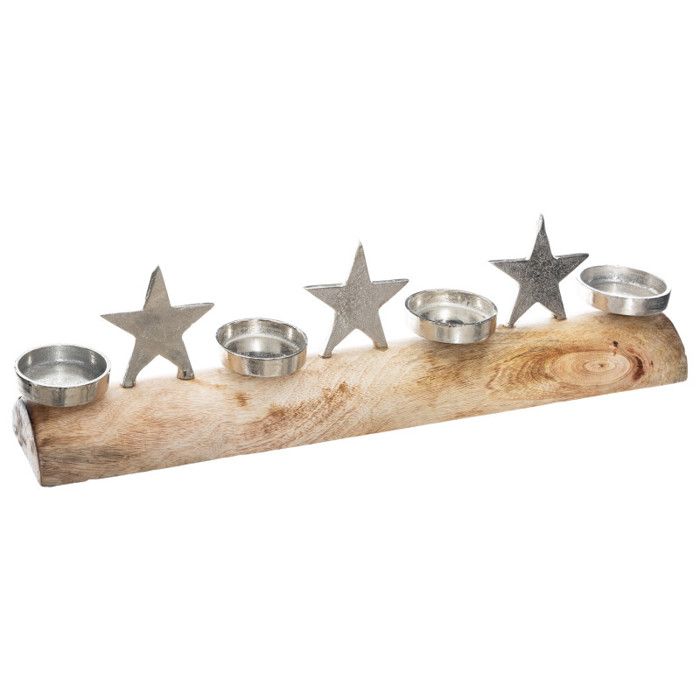 Photophore Tronc en bois 4 bougies "Spécial Fêtes" Atmosphera - Blanc