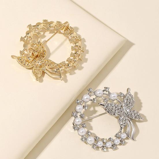 Anti-Exposure Brooch Round Women Shape Brooch with Rhinestones Imitation Pearls Suits Coats Sweaters Pin Commuting Dating