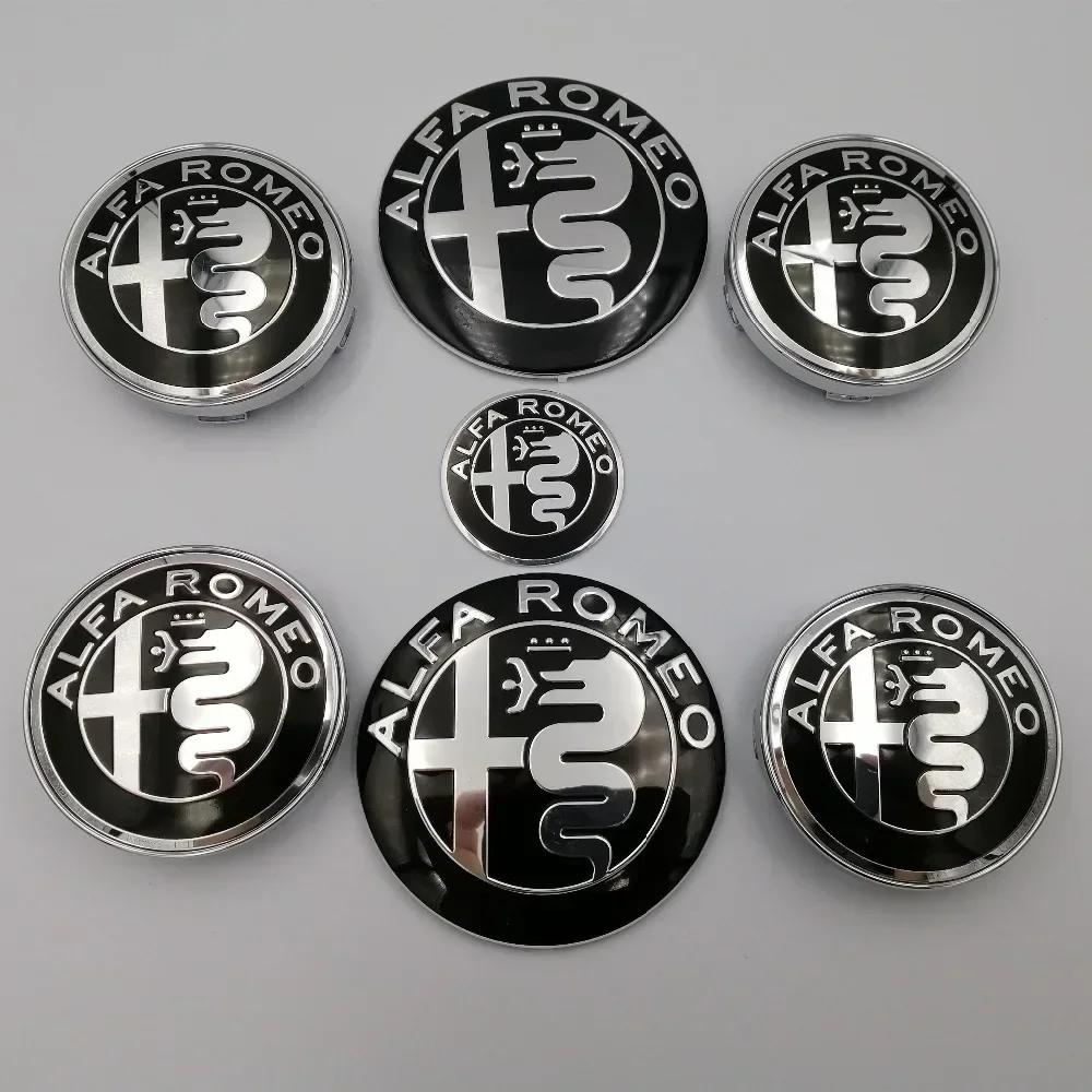 APTJ4 7pcs 74mm Car Hood Trunk Steering Wheel Badge for Alfa Romeo Brera 159 New Spider Giulietta 156 Mito Giulia 147 Wheel Center Cap