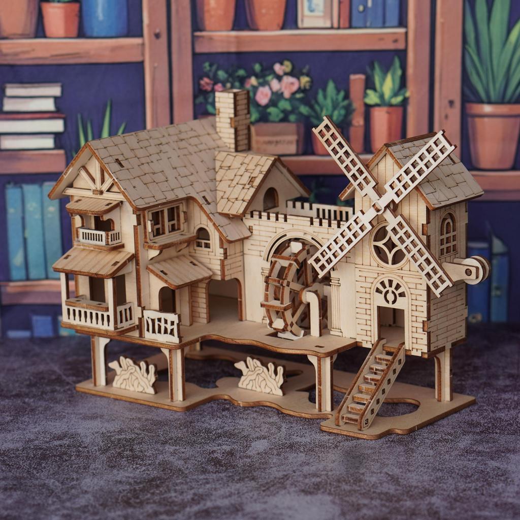 3D деревянный пазл модель мельницы, деревянный DIY строительный модель пазл блок игрушка, подходит для подарка, украшения для семьи