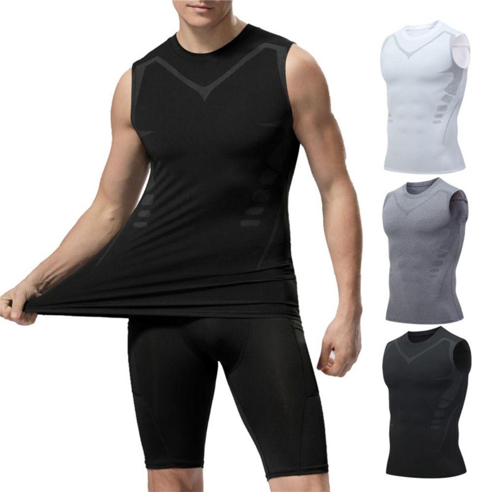 Vest Body Shape Men  Ice-Silk Slimming Vest Compression Shirts Tank Top Ionic Shaping Vest  Men