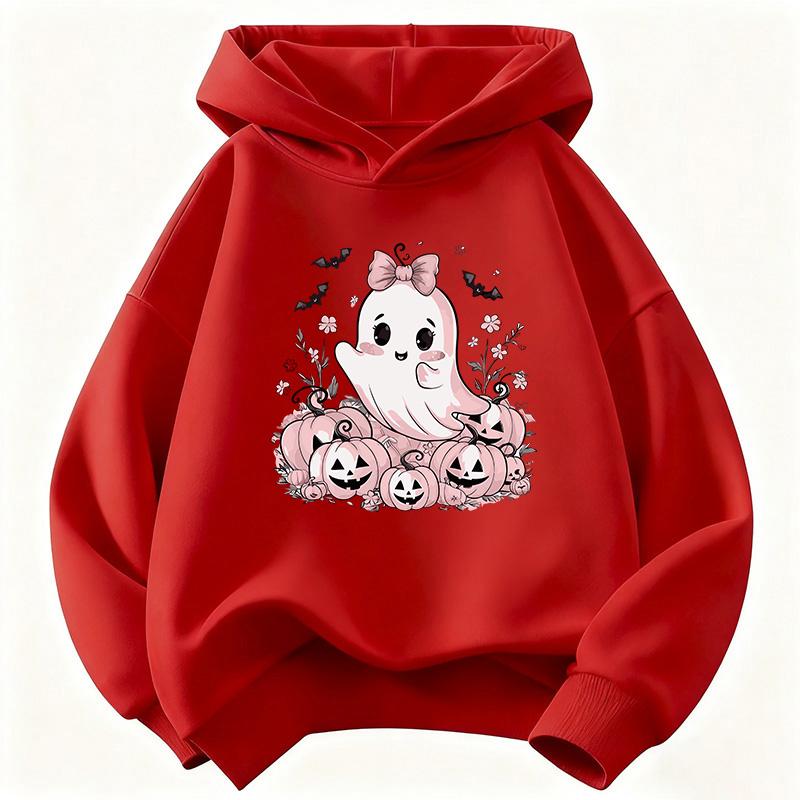Autumn Hoodies for Boys Girls Casual Sweatshirt Kids Clothes Tops Long Sleeve Hoodie Pink Pumpkin Ghost Printed Hooded Pullover