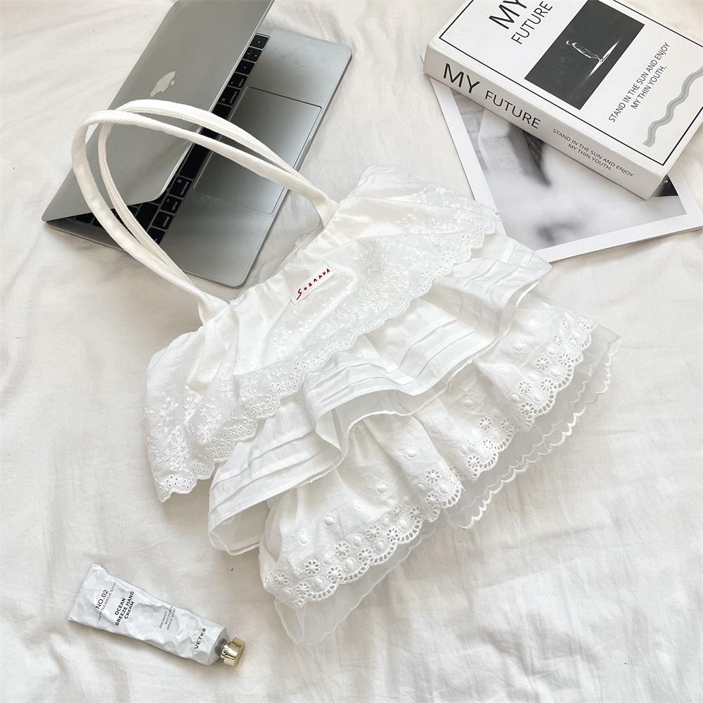 1 Gentle Girl Lace Laminated Lace Skirt Cloth Bag Bag New Large-capacity Commuter Shoulder Bag