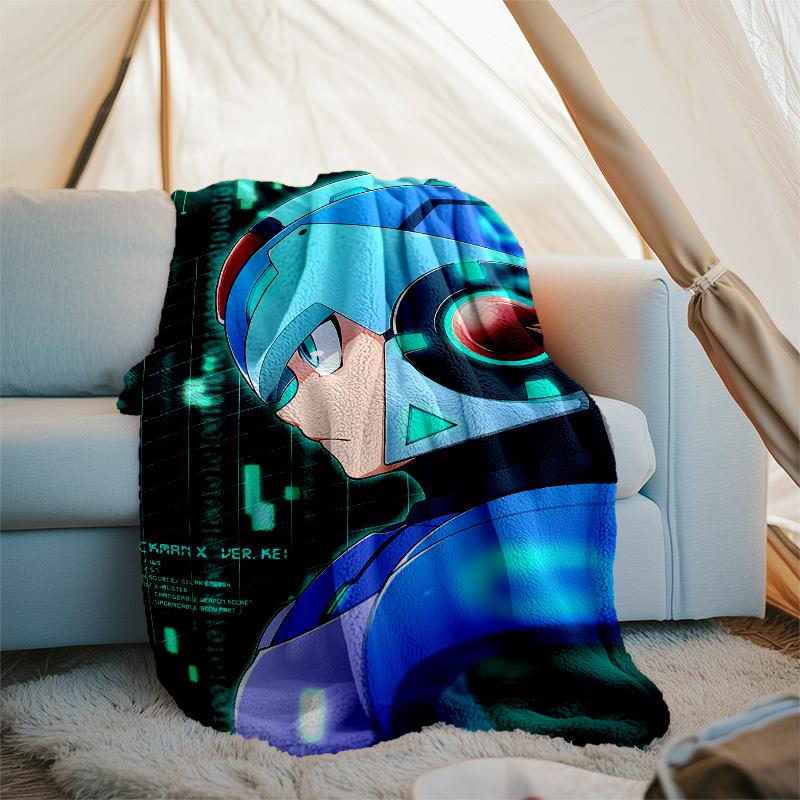 Cartoon Rockman Game Megaman printed throw blanket—lightweight,soft,warm;versatile blanket for all seasons—perfect as &air-conditioning throw,nap blan