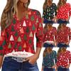 Women's T Shirt Christmas Print Button 3/4 Sleeve Daily Weekend Fashion Basic V- Neck Regular Top