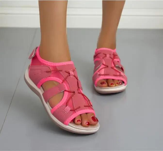 Женская мода женские сандалии на плоской подошве для отдыха на открытом воздухе пляжные сандалии с низким верхом и круглым носком повседневные спортивные удобные сандалии с открытым носком