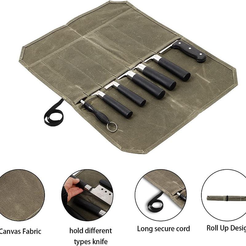 Chef Knife Roll Bag - Canvas Cutlery Organizer for Kitchen, Camping, BBQ & Travel, Portable Knife Storage with Multiple Pockets