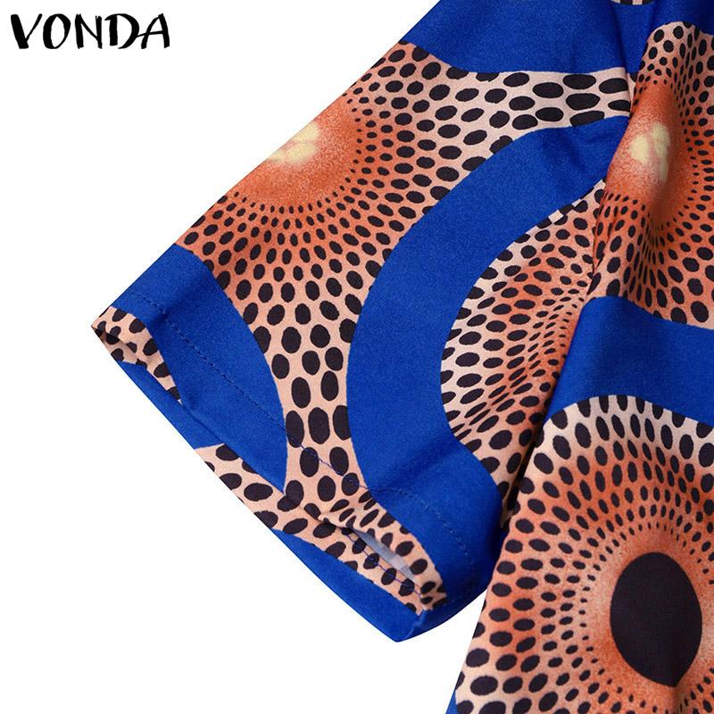 VONDA Женская свободная блузка большого размера с круглым вырезом и коротким рукавом с геометрическим узором и принтом