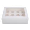 6PCS Set Cupcake Container 12 Holes Cardbord Bakery Pastry Carrier Box with Transparent Window