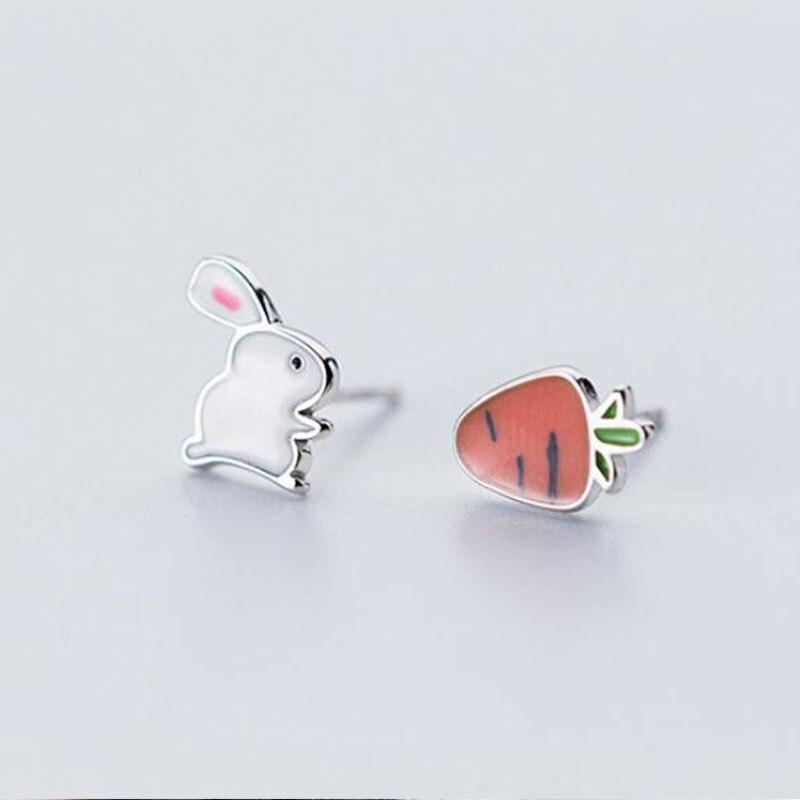 925 Sterling Silver Cute Fashion Small Rabbit Radish Cartoon Animal Earrings For Women Friends Birthday Gifts S -E560