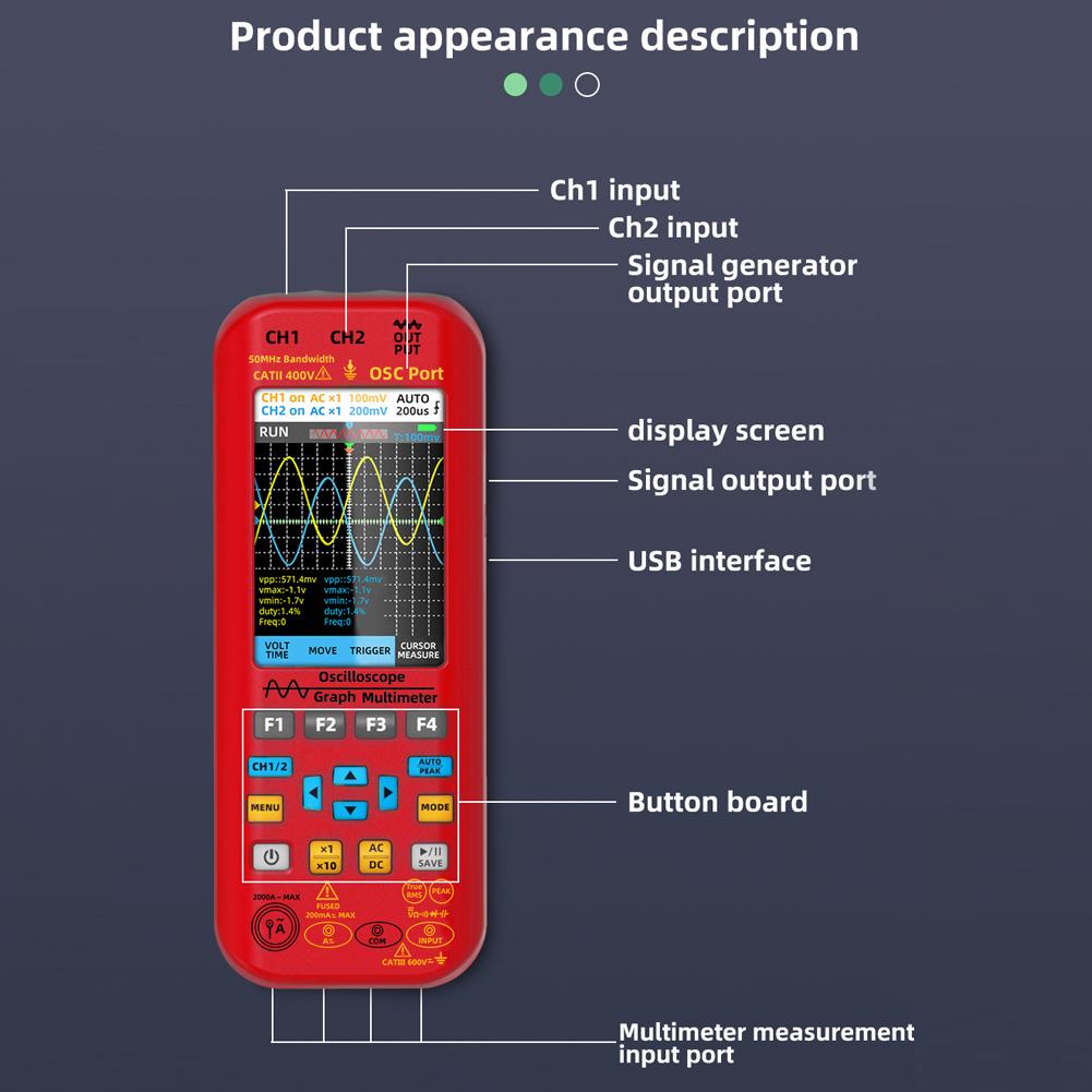 Источник сигнала осциллографа-мультиметра 3 в 1 с 3,98-дюймовым TFT-дисплеем, портативный осциллограф