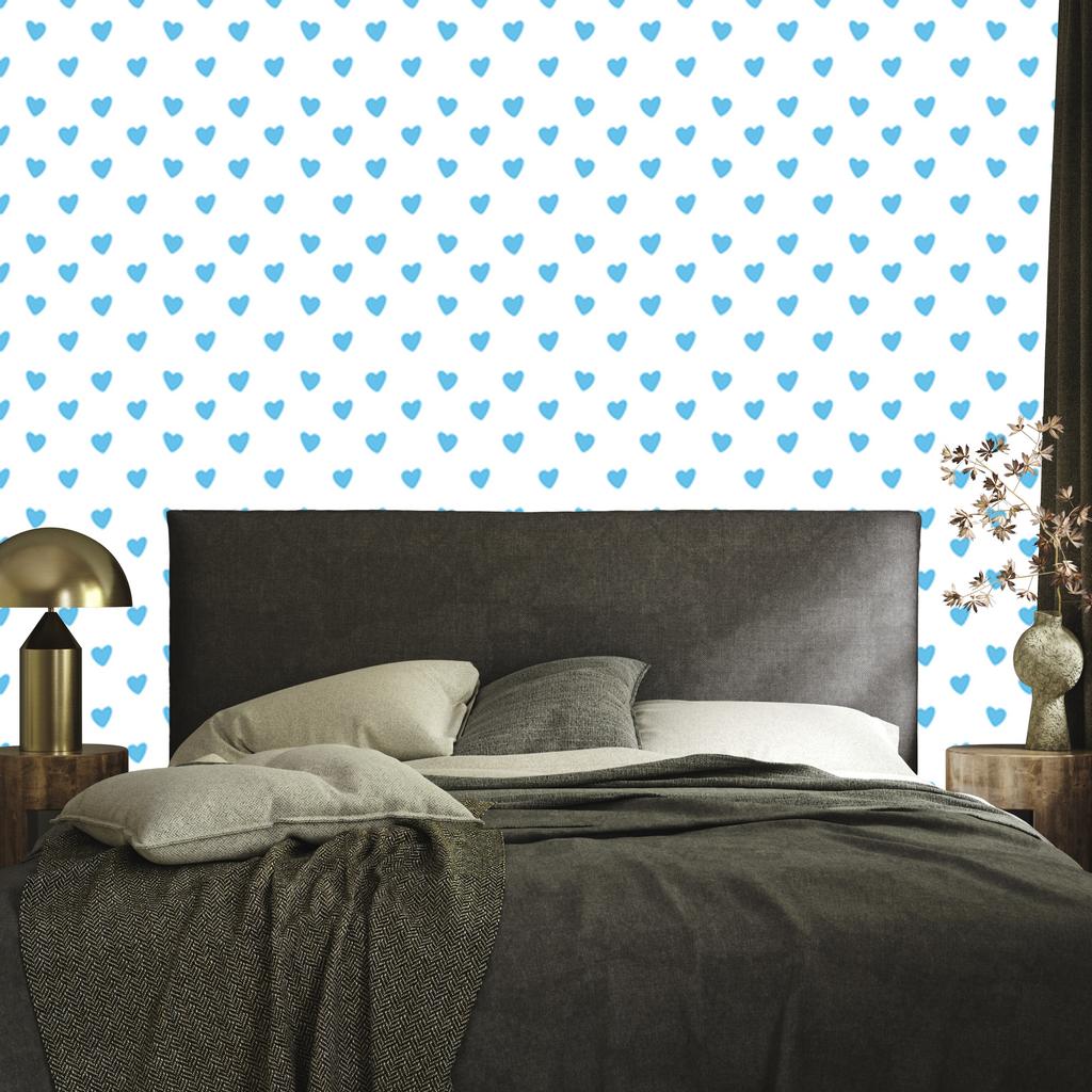 Hearts Wallpaper White, Azure and Celadon 50x1000