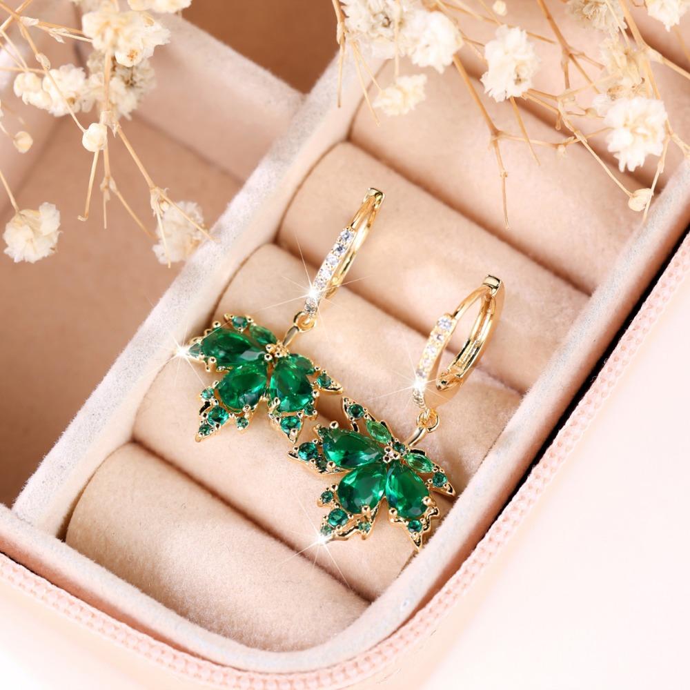 Женские серьги-кольца с кленовым листом, роскошные круглые свадебные украшения с цирконом из желтого золота