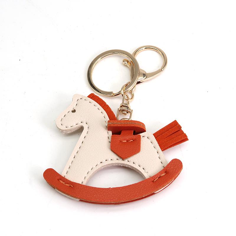 TikTok Trendy Leather Horse Keychain Pendant - Cartoon Rocking Horse Bag Charm