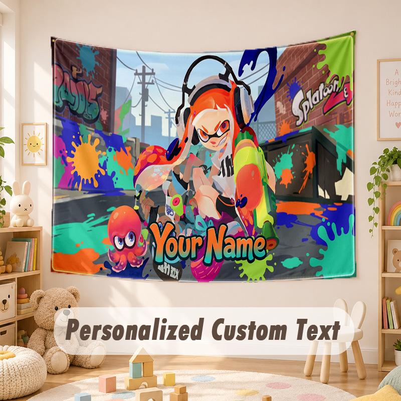 Custom Name Text Tapestry,Splatoon Boho Wall Hanging, Decorative Backdrop Tapestry For Room