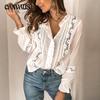 Spring and Autumn Women's Plus Size Long Sleeve Lace Splicing Shirt