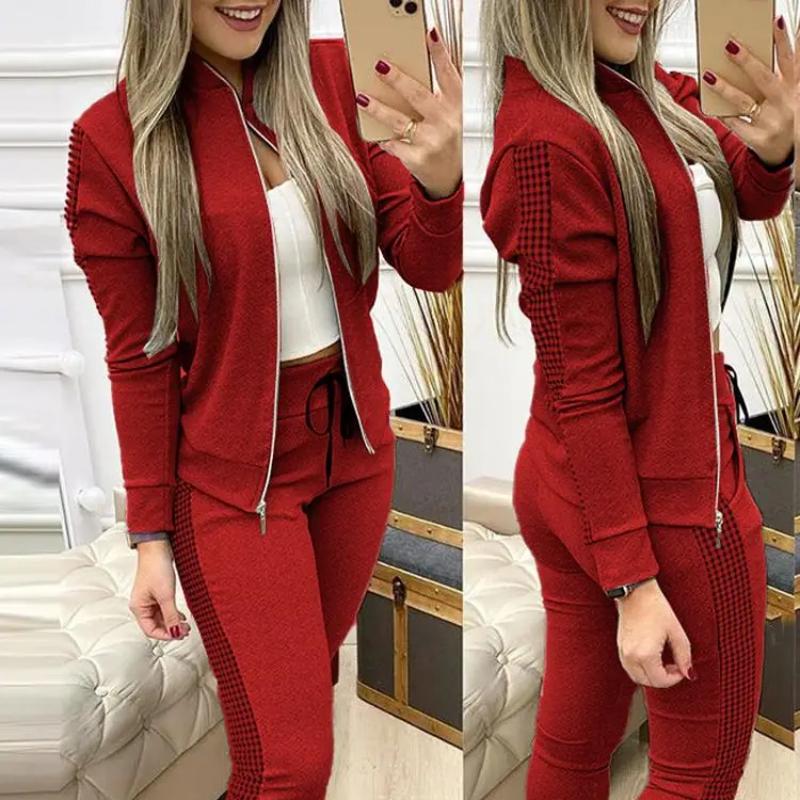 Женский комплект из двух предметов, осенний женский спортивный костюм, топ на молнии, брюки, повседневный спортивный костюм, зимний женский комплект из двух предметов