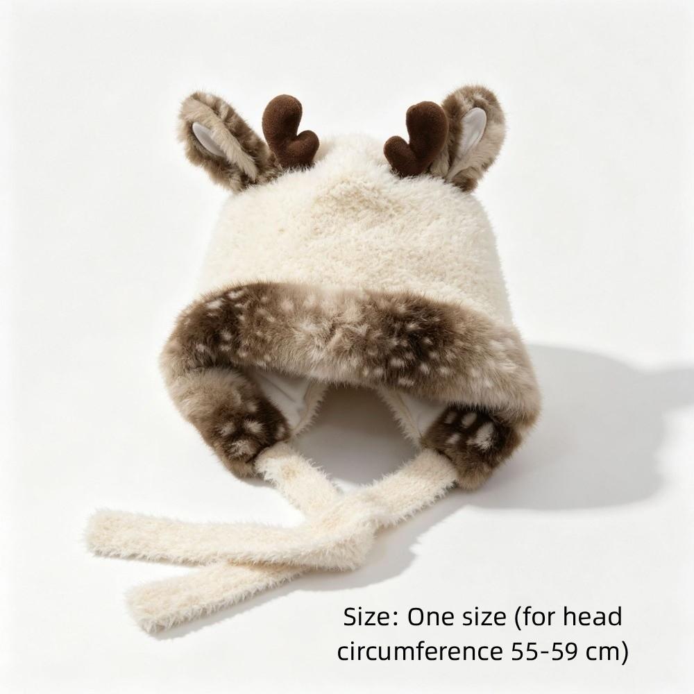 Plush Antler Winter Warm Hat Ear Protection Beanie Hat New Woolen Cap Women