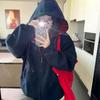 Женский oversize плотный серый кардиган-куртка с капюшоном - Модный осенне-зимний худи топ