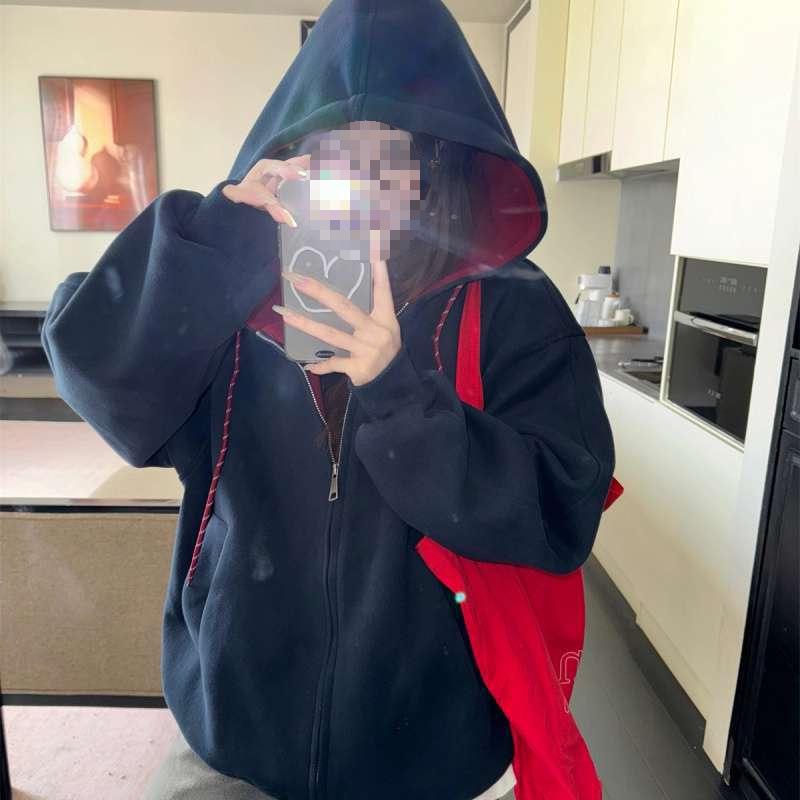 Женский oversize плотный серый кардиган-куртка с капюшоном - Модный осенне-зимний худи топ